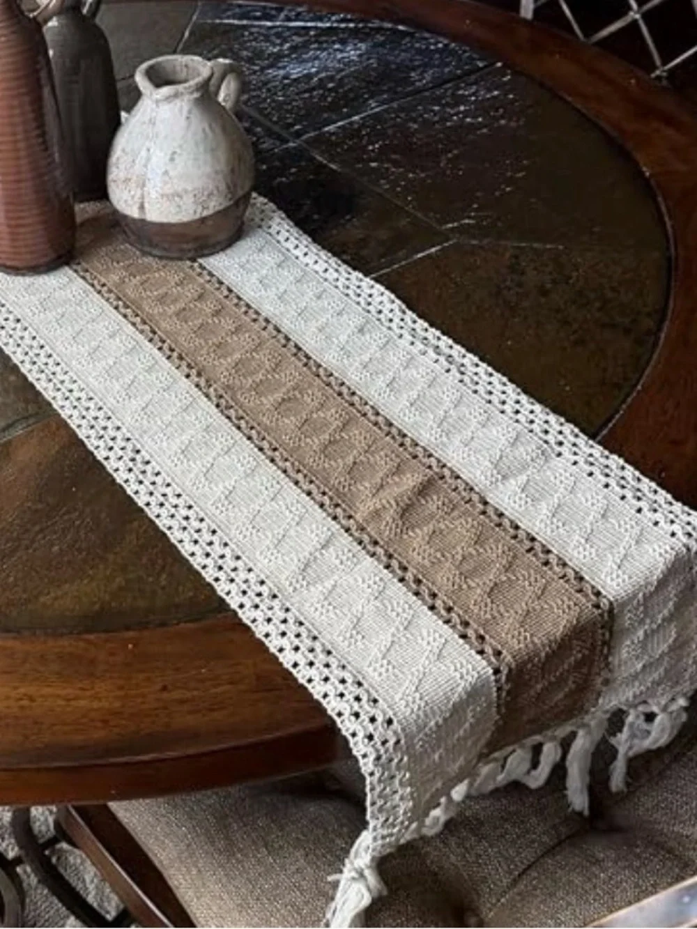 Boho Macrame Table Runner 72” Farmhouse Rustic Tassel Decor
